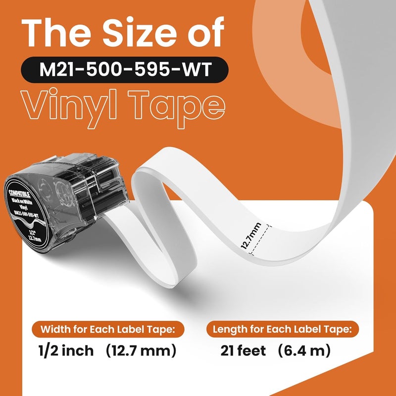 Wonfoucs Compatible with M21-500-595-WT Label Tape, 1/2 inches Adhesion Vinyl Labels Tape, 21' Length 0.5" Width, Work for M210-, M211, BMP21-Plus, BMP21 LAB Printer, 4-Pack - Image 2